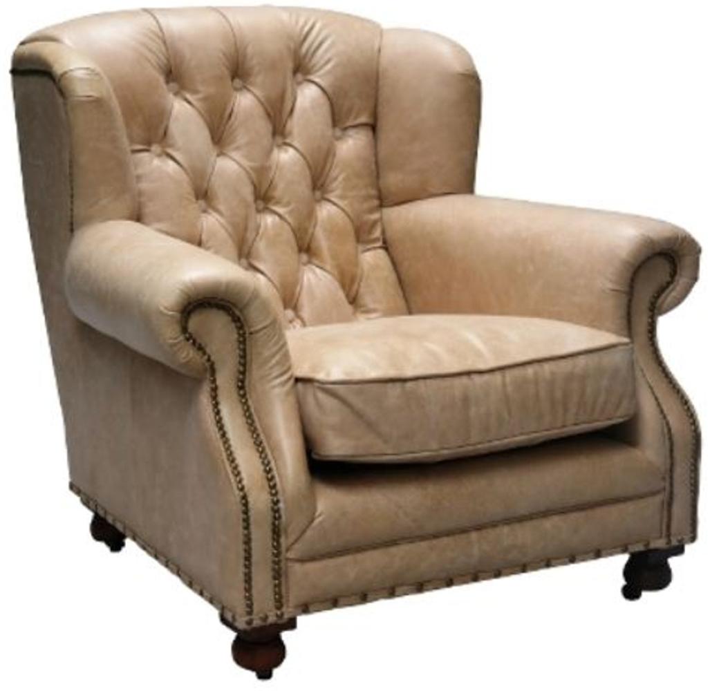 Casa Padrino Luxus Echtleder Sessel Beige 92 x 97 x H. 89 cm - Chesterfield Wohnzimmermöbel Bild 1