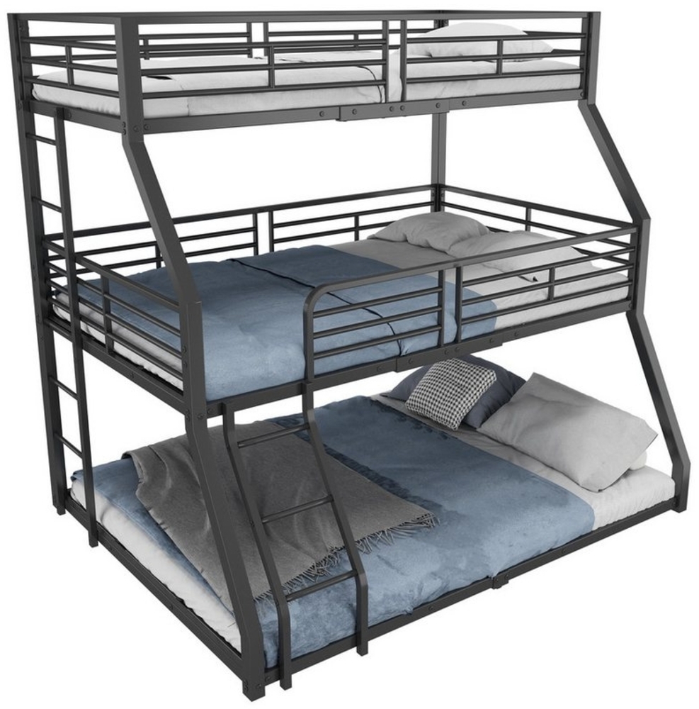 OKWISH Etagenbett Metallbettgestell,Jugendbett Dreifach-Etagenbett (Dreifach-Etagenbett Stahlrahmen, platzsparendes Design mit Leitern, Dreifach-Etagenbett 90x200 cm), ohne Matratze Bild 1