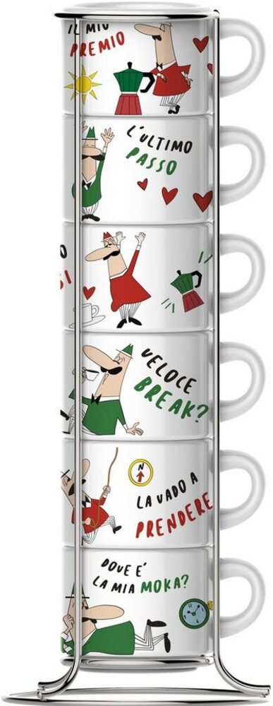 BIALETTI Espressotasse, Metall, Porzellan, (6 Espressotassen mit Metallgestell) Bild 1