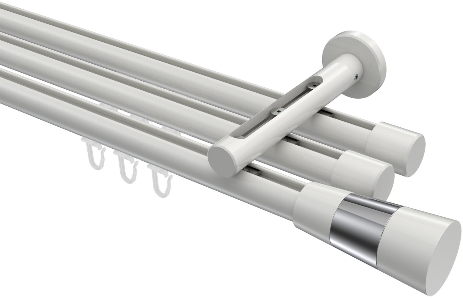 Innenlauf-Gardinenstangen-Set Siteno Tanara 300 cm (geteilt in 3 x 100 cm), 3-läufig, 20 mm Ø Weiß Bild 1
