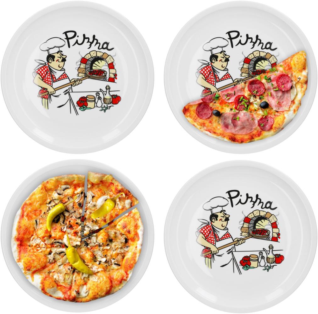 4er Set Van Well Pizzateller mit Küchenchef Dekor 30,5cm Bild 1