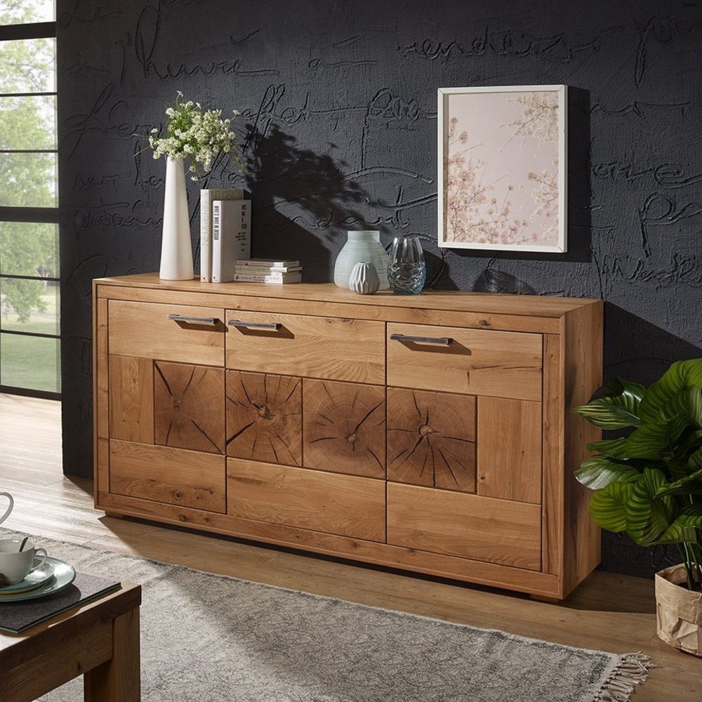 Lomadox Sideboard WINNIPEG-69, Kommode 171cm, Eiche massiv geölt, Hirnholz-Details, montiert Bild 1