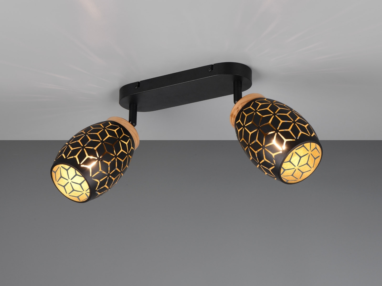 Deckenstrahler BIDAR Schwarz Gold 2-flammig mit Stanzmuster, Breite 28cm Bild 1
