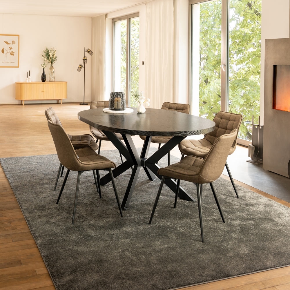 HOME DELUXE Essgruppe Rund Ausziehbar AVENTURA inkl. Sternfuß - 120-160 x 120 cm Dark Oak 6 Stühle Grau Bild 1