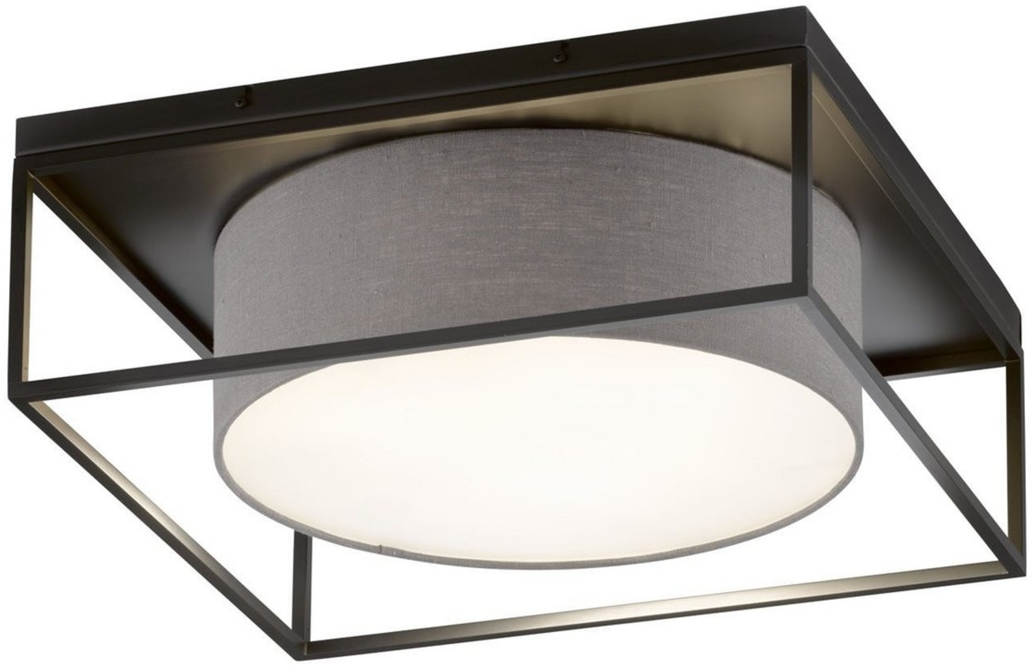 FISCHER & HONSEL LED Deckenleuchte, Dimmfunktion, LED wechselbar, Warmweiß, quadratisch 60x60cm groß, Schwarz mit Lampenschirm Leinen-Stoff Grau Bild 1