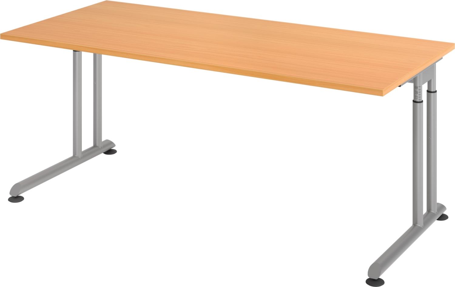 bümö höhenverstellbarer Schreibtisch Z-Serie 180x80 cm in Buche, Gestell in Silber - großer PC Tisch für's Büro manuell höhenverstellbar, Computertisch verstellbar, ZS-19-6-S Bild 1