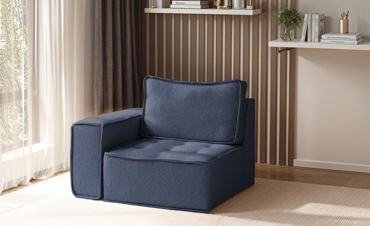 Sessel SANDE 1-Sitzer Modul Stoff Raven Blau Seite Links Bild 1