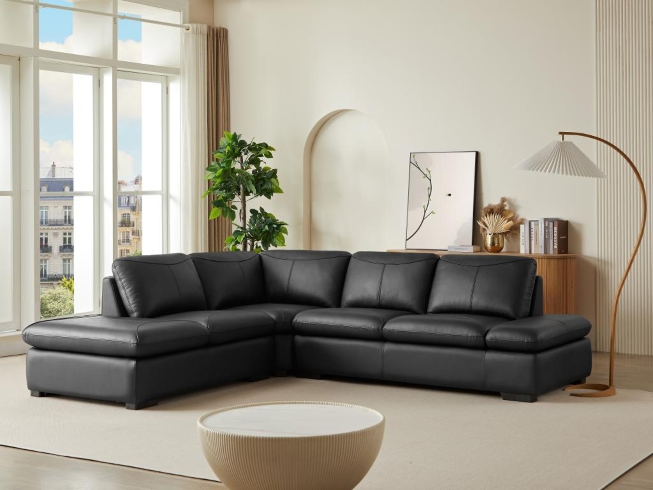 Vente-unique - Ecksofa Leder - Ecke Links - Schwarz - ONYX II Bild 1