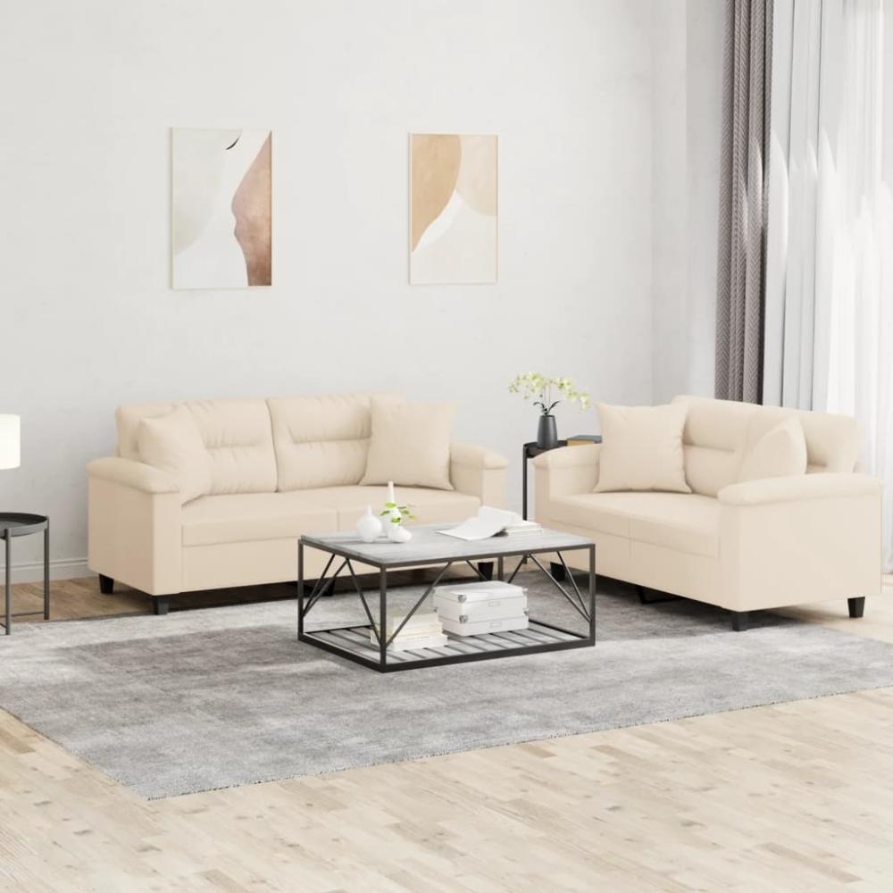 vidaXL 2-tlg. Sofagarnitur mit Kissen Beige Mikrofasergewebe 3202331 Bild 1