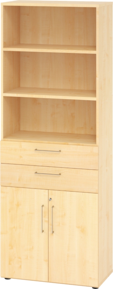 bümö Aktenregal & Schrank abschließbar, Büroschrank Regal & Schubladen Kombination Holz 80cm breit in Ahorn - Schrank für's Büro & Arbeitszimmer, Büro Möbel Ordnerschrank, 968K2-3-3-BS Bild 1