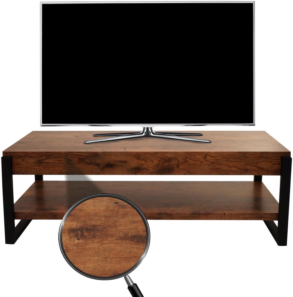 TV-Rack HWC-L53, Fernsehtisch Lowboard TV-Tisch, Metall 42x120x44cm ~ dunkle Wildeiche Bild 1