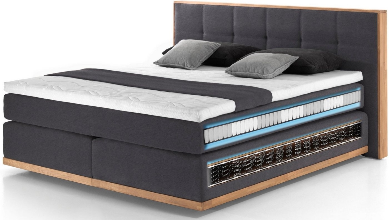 Places of Style Boxspringbett Vinton, aus Eiche, mit LED-Beleuchtung, verschiedene Härtegrade (auch H4) Bild 1