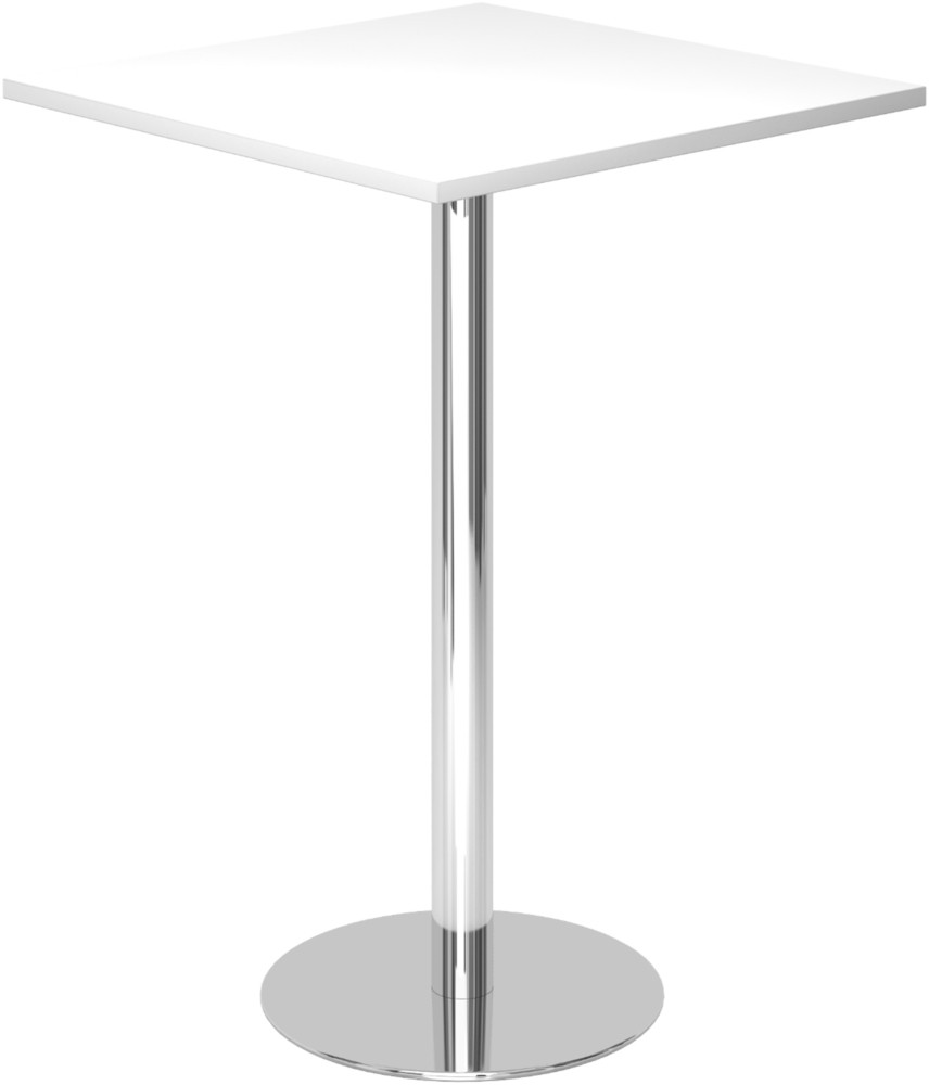 bümö Stehtisch Büro, Bistrotisch eckig 80 x 80 cm - Bartisch weiss, Stehtisch Holz-Platte, Säule aus Metall verchromt, Buffettisch, Säulentisch, Partytisch, Thekentisch, Hochtisch, Barmöbel, STH88-W-C Bild 1