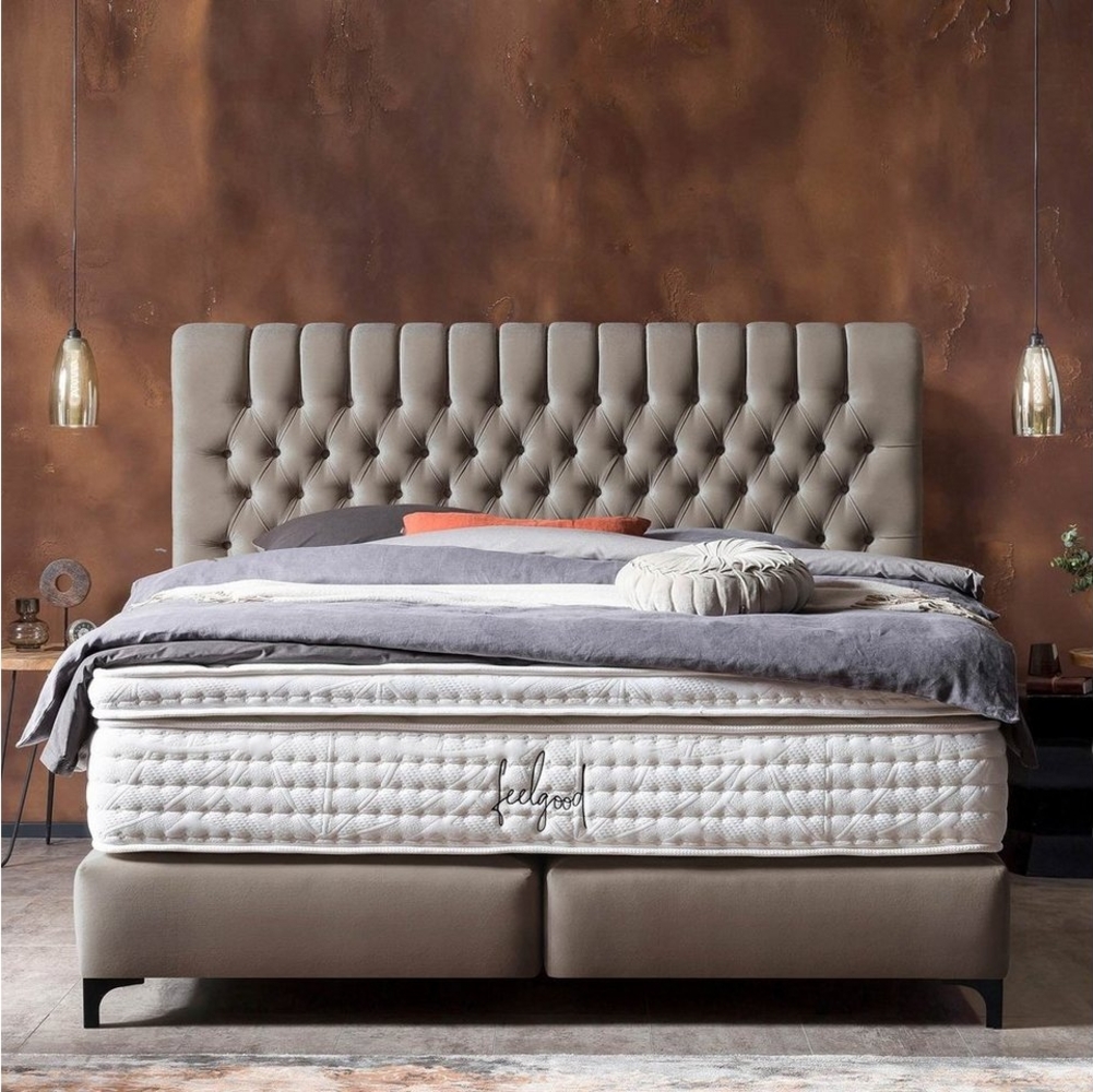 BettCo Boxspringbett Chester (in Taupe Velours, 200 x 200 cm), Topper optional, Schwarze Metallfüße, Kostenloser Aufbau Bild 1