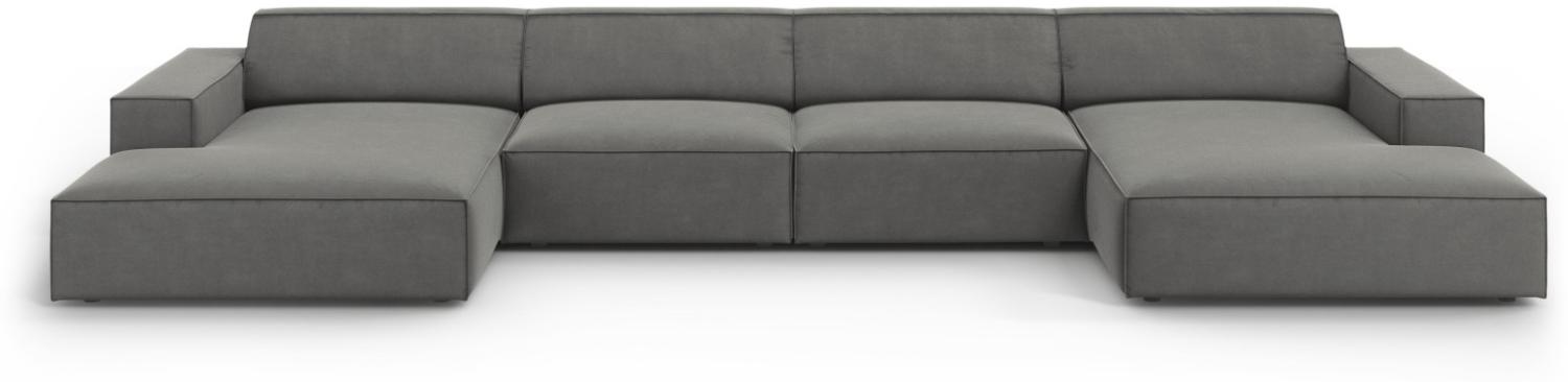 Micadoni 6-Sitzer Samtstoff Panorama Sofa Jodie | Bezug | Beinfarbe Black Plastic, Hellgrau Bild 1