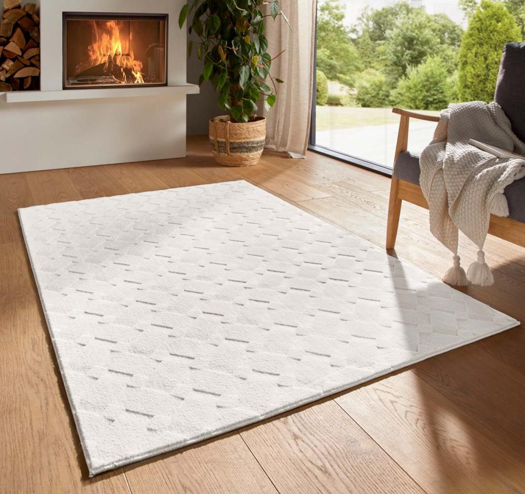 TaraCarpet Teppich TaraCarpet Homestyle 393 Karo, rechteckig, Höhe: 10 mm, Felloptik hoch-tief weich waschbar Karo creme 140x200 Bild 1