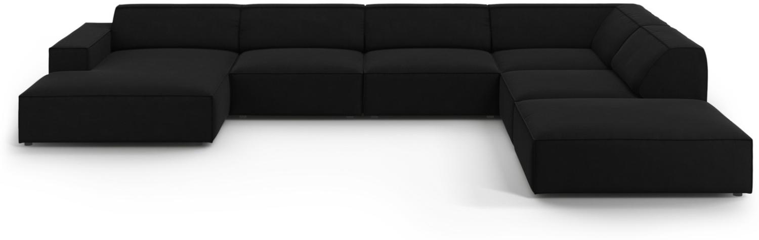 Micadoni 7-Sitzer Samtstoff Panorama Ecke rechts Sofa Jodie | Bezug Black | Beinfarbe Black Plastic Bild 1