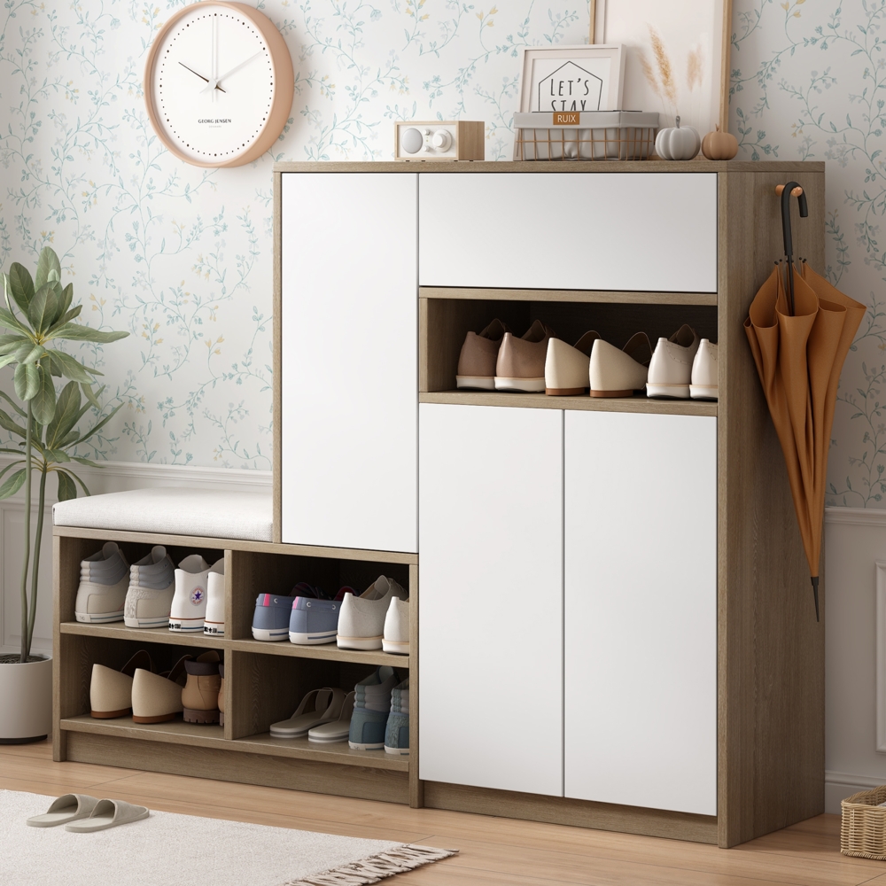Merax Schuhaufbewahrungsbank & Schuhschrank, Schuhbank, multifunktionales Schuhregal mit gepolstertem Sitz, mit verstellbaren Regalen, weiß Bild 1