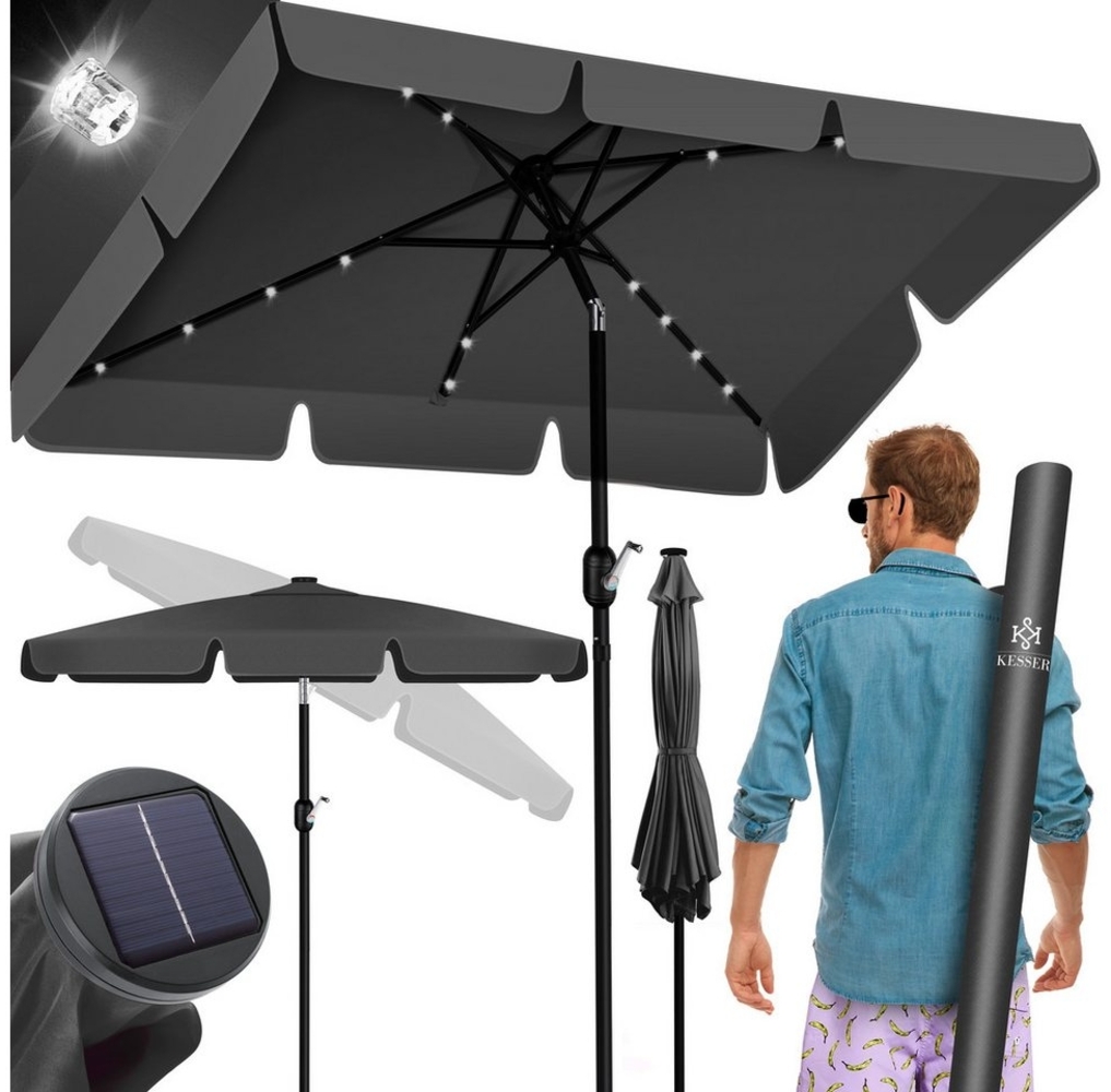 KESSER® Sonnenschirm Balkonschirm LED Solar mit Kurbel Inkl. 2in1 Schutzhülle Transporttasche, Gartenschirm, Schirm für Balkon Garten & Terrasse verstellbar knickbar Anthrazit, Eckig Bild 1