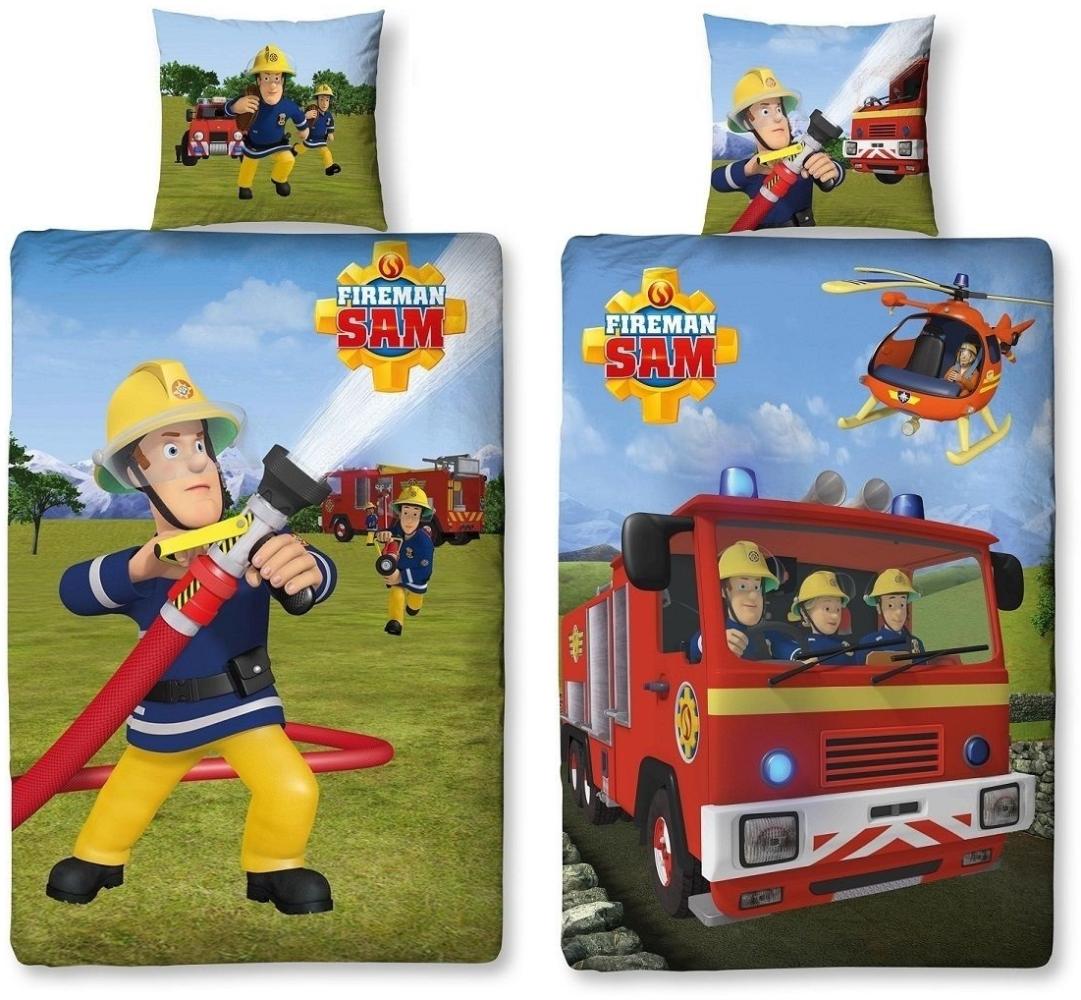 Feuerwehrmann Sam Kinderbettwäsche für Jungen 135x200 + 80x80 cm MISSION aus 100% Baumwolle Bild 1