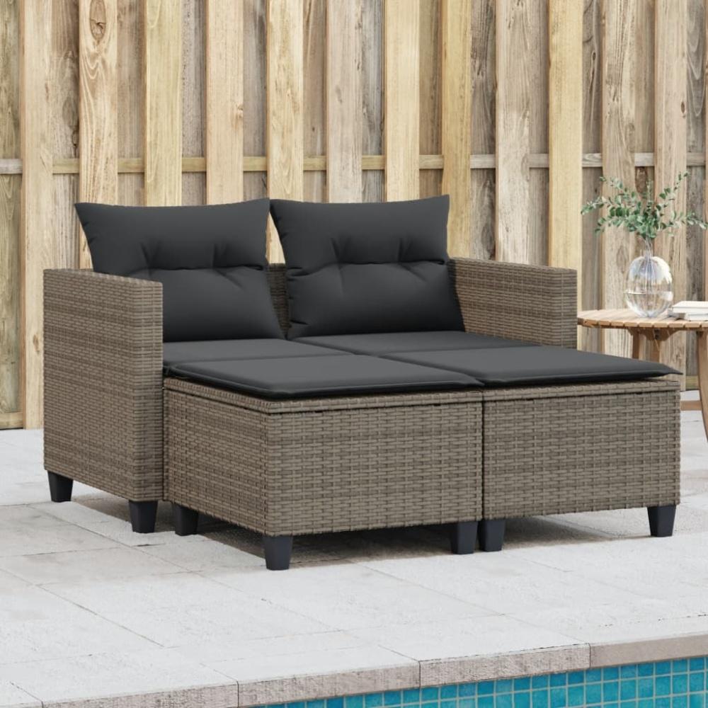 vidaXL Gartensofa 2-Sitzer mit Hockern Grau Poly Rattan 365793 Bild 1