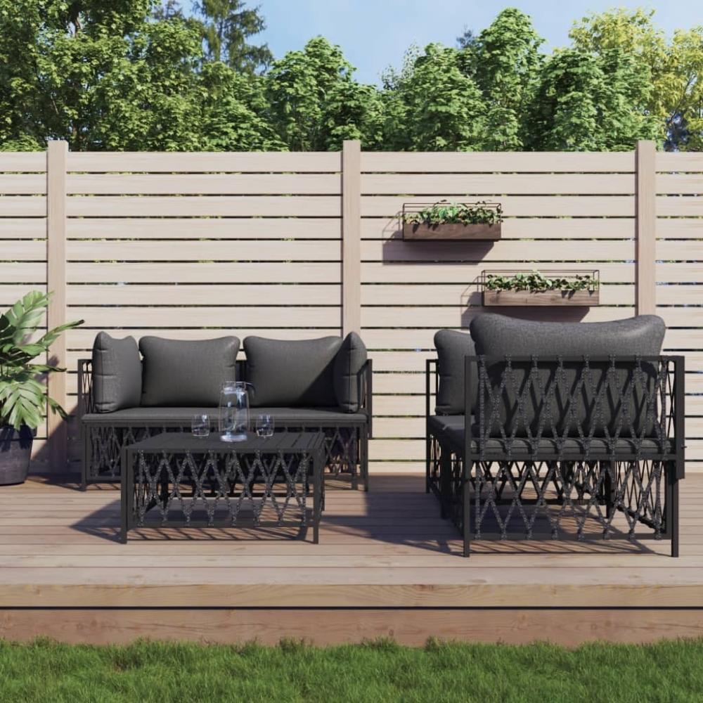 vidaXL 5-tlg. Garten-Lounge-Set mit Kissen Anthrazit Stahl 3186825 Bild 1