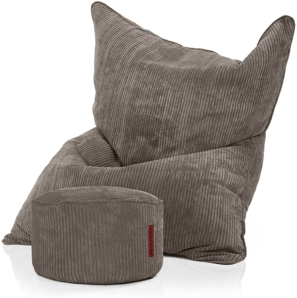 Green Bean® Sitzsack + Pouf im Set - XXL Riesensitzsack mit passendem Sitzhocker | Bean Bag mit EPS Füllung - Beige Bild 1