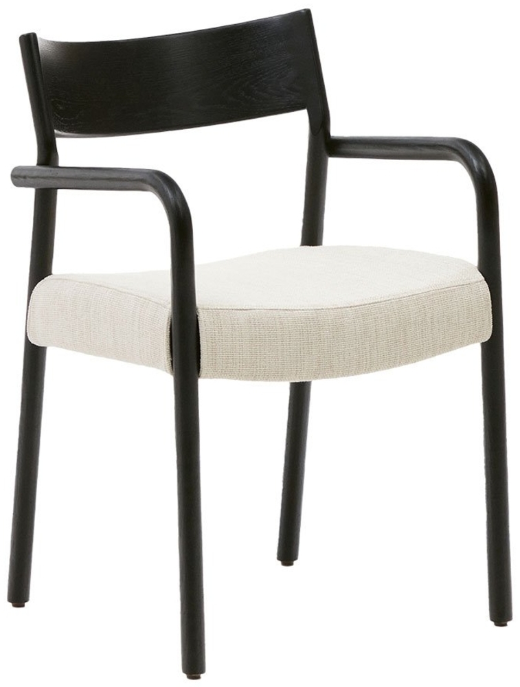 Armlehnenstuhl Falconera, Echtholz, Holz, Polyester, Stoff, Beige, Schwarz, 53 x 79 x 56 cm Bild 1