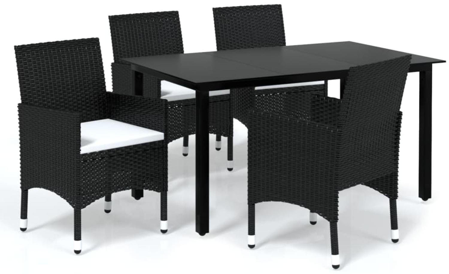 vidaXL 5-tlg. Garten-Essgruppe mit Kissen Poly Rattan Schwarz 3094975 Bild 1