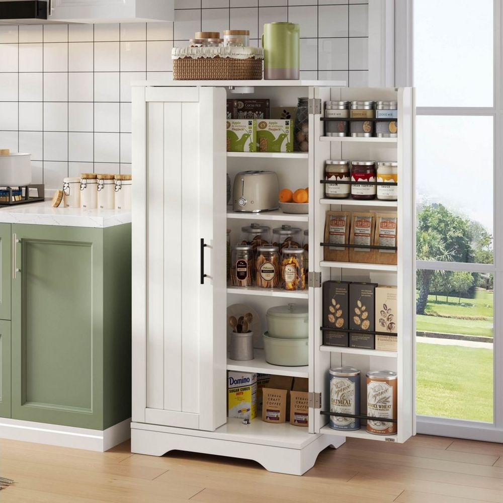 Ulife Stauraumschrank mit LED-Sensorlicht, großer 2-türiger Aufbewahrungsschrank, (1-St) mit verstellbaren Regalböden & Türablagen, 120x60x40xcm Bild 1