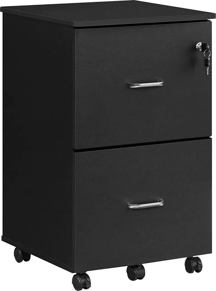 Vasagle Rollcontainer mit Schloss und Schubladen, abschließbarer Aktenschrank, MDF, PVC, Schwarz, 45 x 43 x 72 cm Bild 1