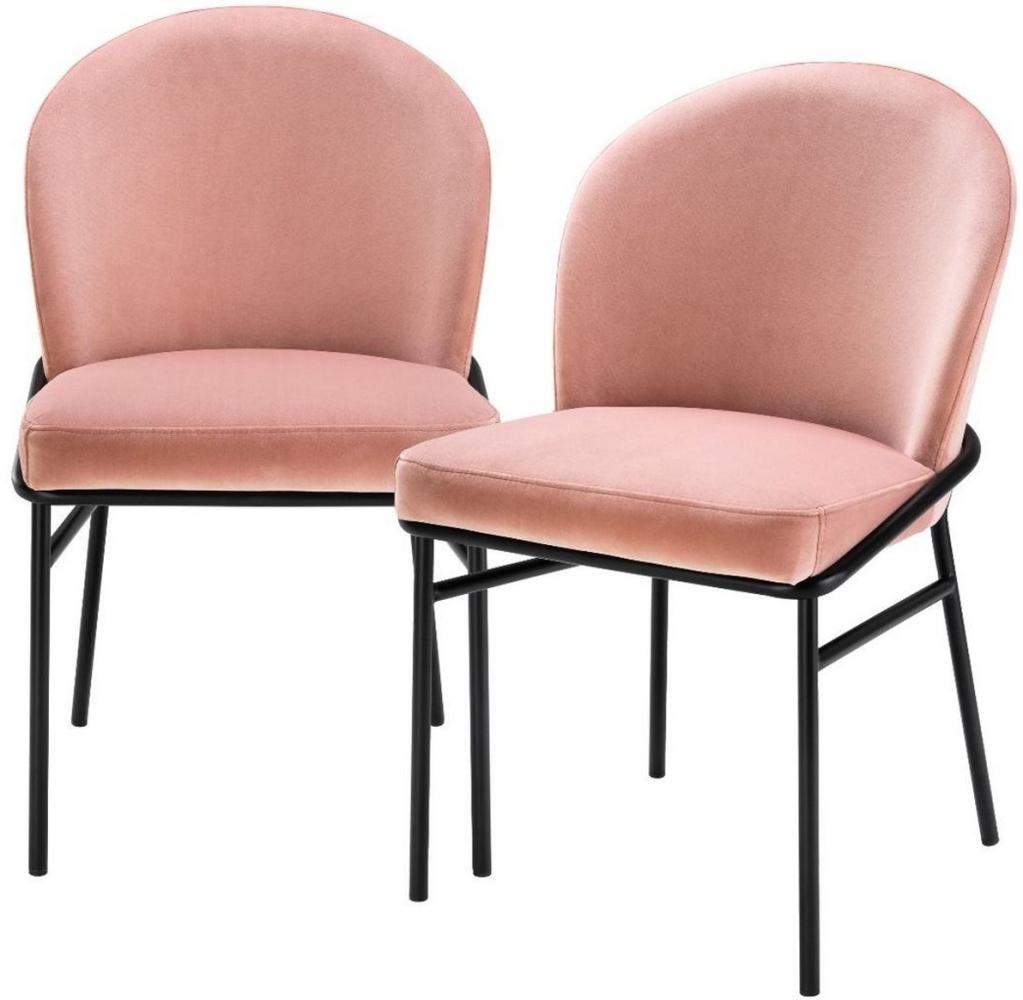 Casa Padrino Luxus Esszimmerstühle Rosa / Schwarz 49 x 56 x H. 82 cm - Küchenstühle mit edlem Samtstoff - Esszimmer Set Bild 1