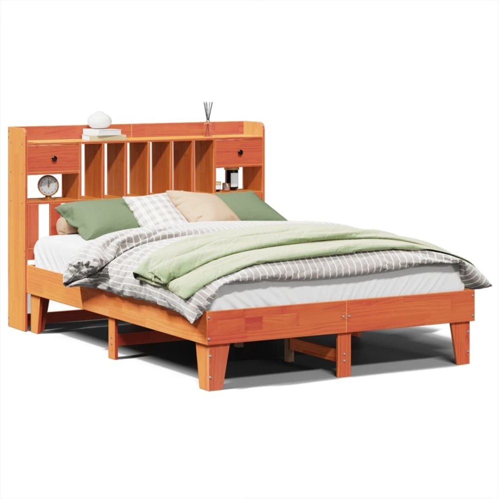 vidaXL Massivholzbett ohne Matratze Wachsbraun 140x190 cm Kiefernholz 3308857 Bild 1