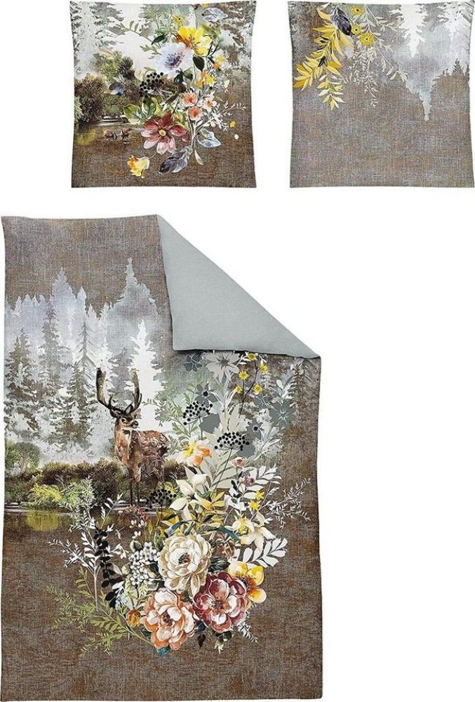 Irisette Flausch Cotton Bettwäsche 135x200 Franzl Hirsch Rosen Wald Wende 8834-80 Bild 1