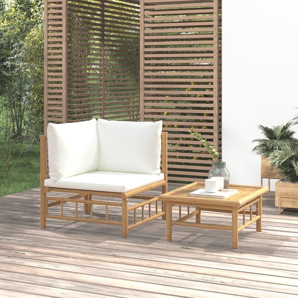 vidaXL 2-tlg. Garten-Lounge-Set mit Cremeweißen Kissen Bambus 362299 Bild 1