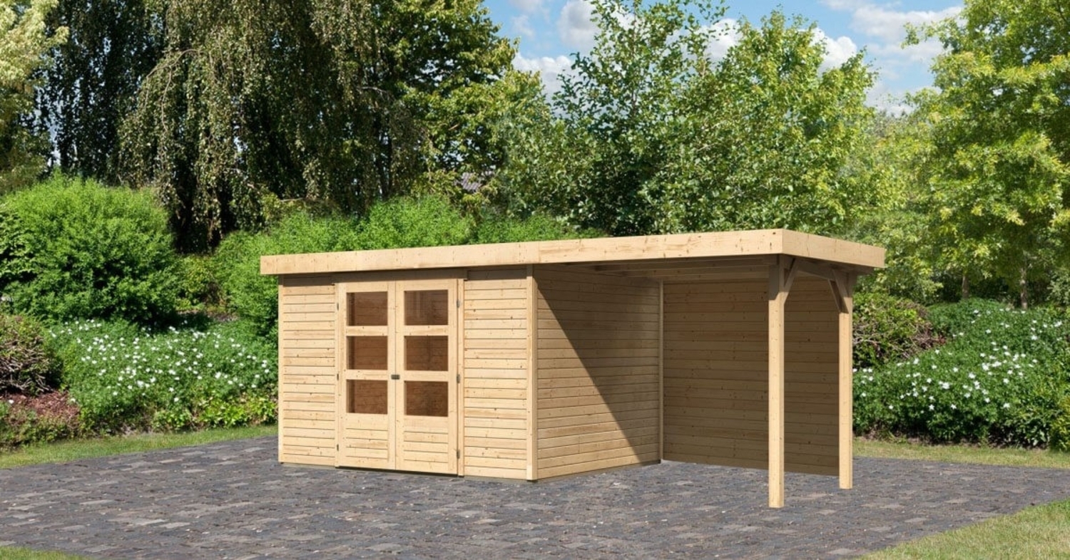 Karibu Gartenhaus Askola (optional mit Anbaudach und Rückwand Gartenhaus aus Holz Holzhaus mit 19 mm Wandstärke inklusive Schleppdach Blockbohlenhaus mit Montagematerial Bild 1