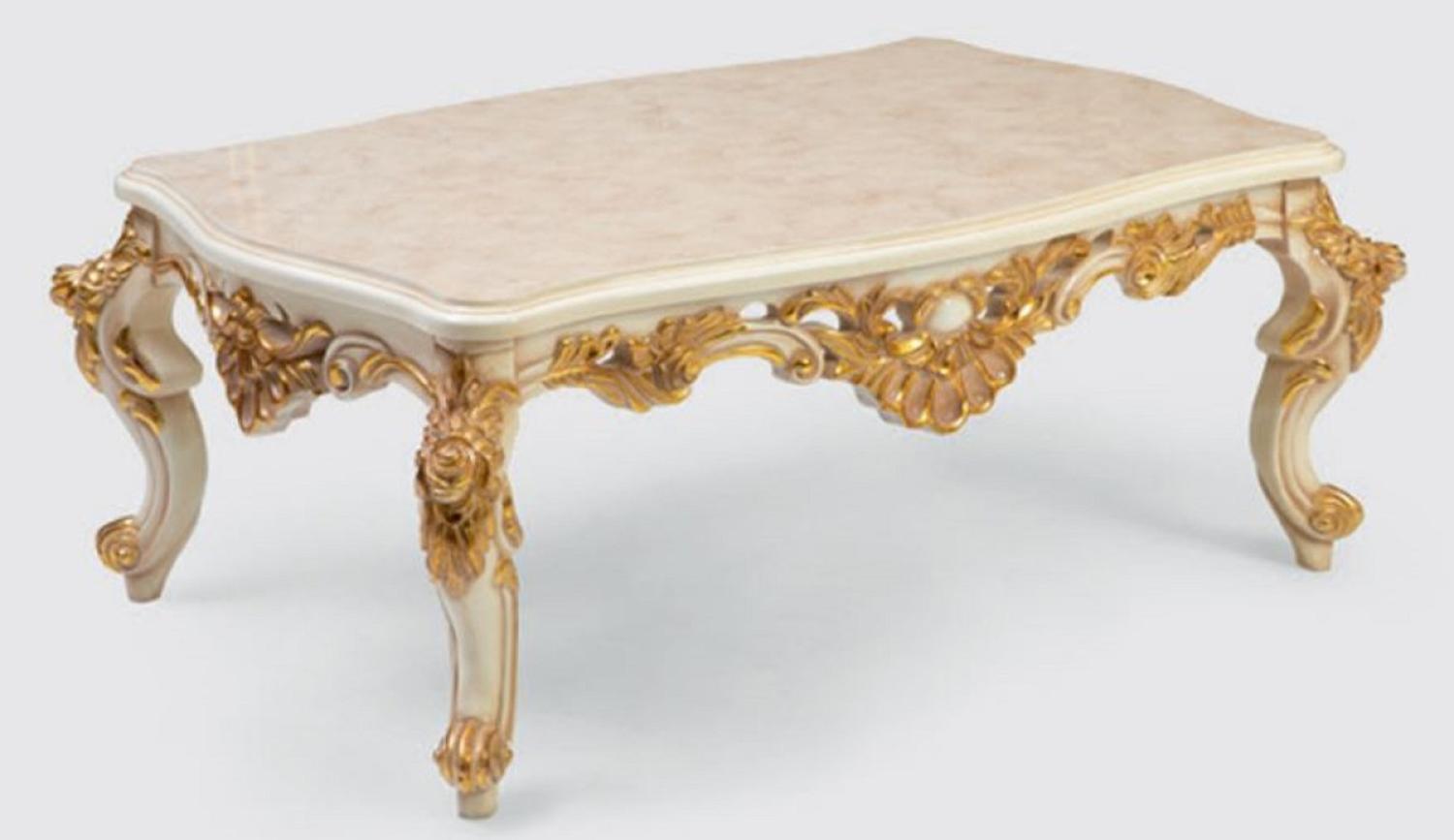 Casa Padrino Luxus Barock Wohnzimmertisch Creme / Weiß / Gold 140 x 90 x H. 55 cm - Edler Massivholz Couchtisch im Barockstil - Barock Wohnzimmer Möbel Bild 1