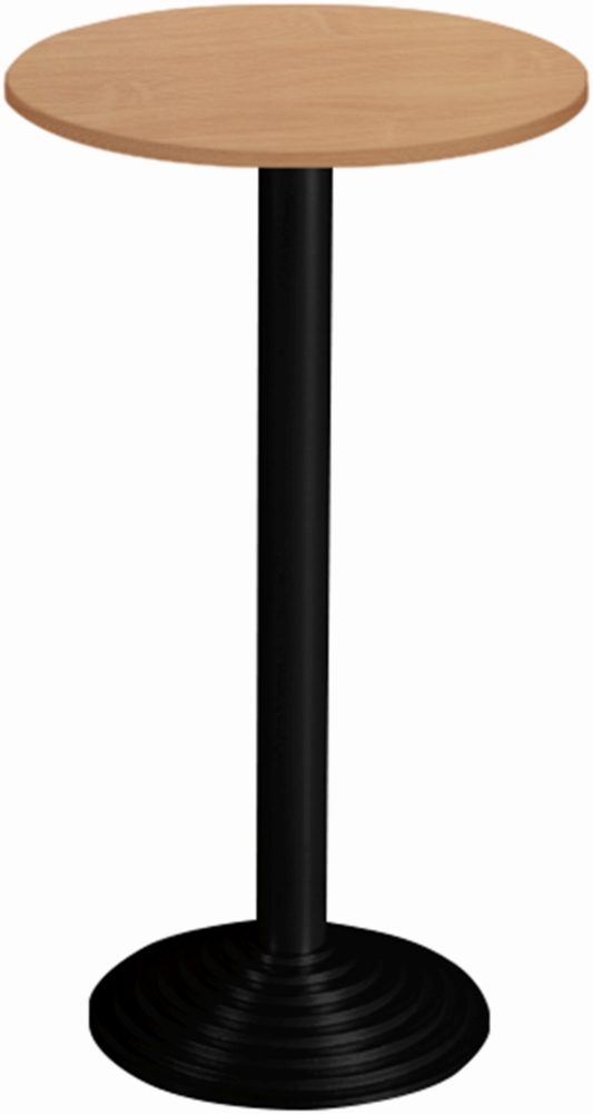 Bisley Stehtisch, rund, 1 Platte, Stahlsäule D 80 mm, Aluminium-Gussfuß D 450 mm, pulverbeschichtet, Farbe: 333 schwarz; Tischplatte 38 mm, melaminharzbeschichtet, hochabriebsfest, Dekor: BC buche; Maße: H 740 x D 600 mm Bild 1