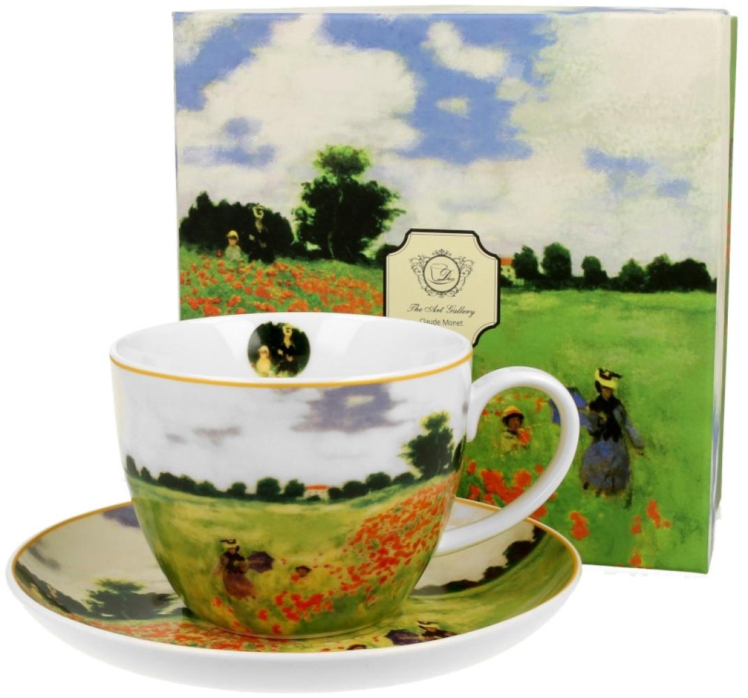 DUO ART GALLERY Jumbobecher 470 ml POPPY FIELD mit Untertasse, New Bone China Porzellan Bild 1