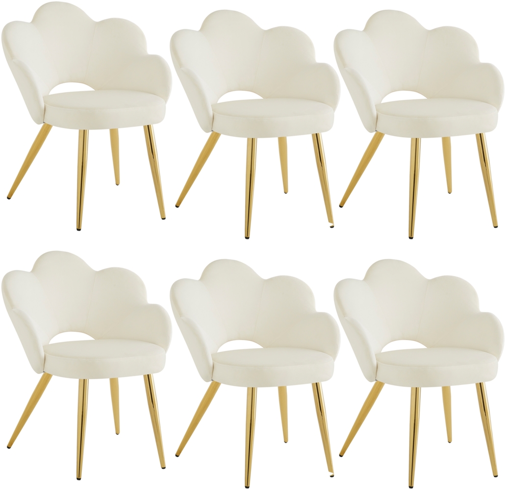 Merax Esszimmerstuhl(6 st), 6er-set, Make-up-Stuhl, galvanisierte goldene Eisenbeine, ergonomischer Stuhl, mit verstellbaren Beine, Beige+Gold Bild 1