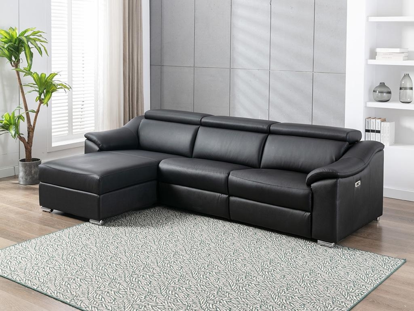 Vente-unique - Ecksofa Relaxsofa elektrisch - Oberleder - Schwarz - Ecke links - PEDRERA Bild 1