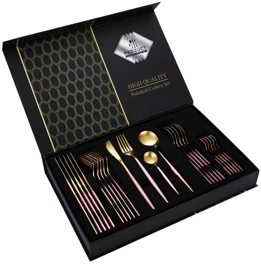 Besteck Set Edelstahl für 6 Personen 24-teiliges Besteckset hochglanzpoliert Spülmaschinenfest Luxury Box Rose Gold Bild 1