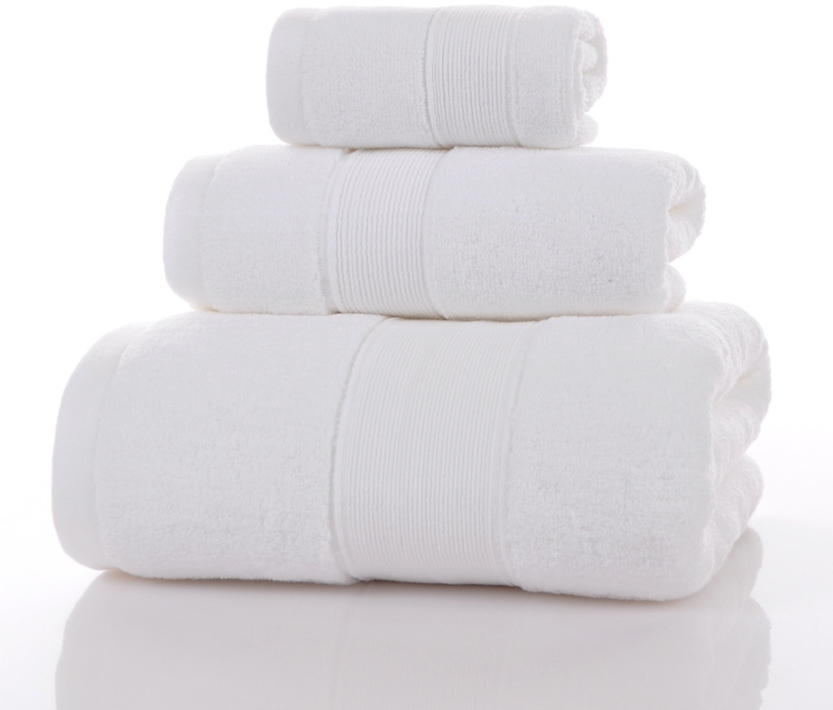 3-teiliges Badetuch-Set: Quadratisches Handtuch (34 x 34 cm), Handtuch (35 x 75 cm), Badetuch (70 x 140 cm). 100 % luxuriöse, reine Baumwolle, ultraweich, Hotelqualität, hoch saugfähig, geeignet für Bad, Dusche, Strand und den täglichen Gebrauch (weiß). Bild 1