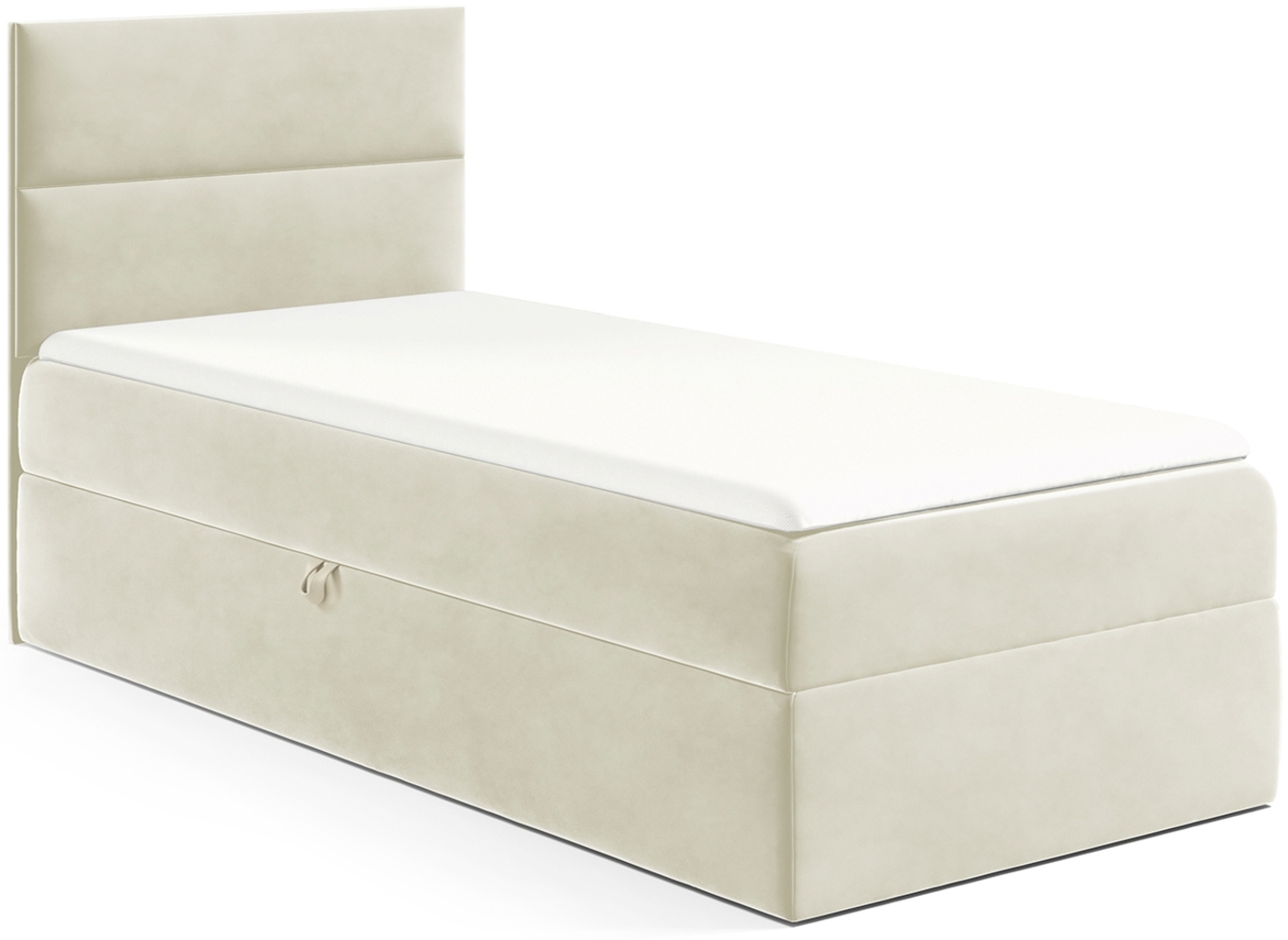 MEBLINI Kinderbett mit Bettkasten MINO 1 90x200 Links – H3/Creme Samt Gepolstert Einzelbett mit Matratze - Polsterbett mit Stauraum - Bett mit Kopfteil – Stauraumbett Bild 1