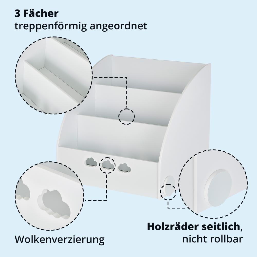 KHG Bücher-Standregal weiß für Kinder mit 3 offenen Fächern, freistehendes Kinderregal für Bücher und Spielzeug - 64 x 59 x 53 cm Bild 1