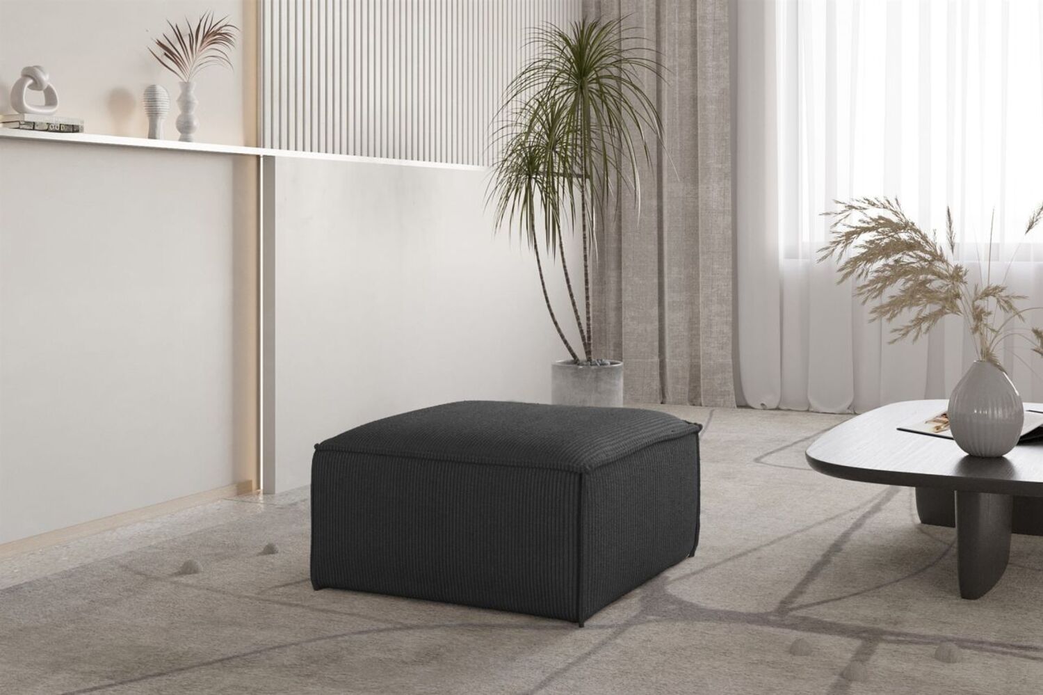 Polsterhocker Designerhocker CELES PREMIUM 65x65 cm in Stoff Scala Anthrazit Bild 1