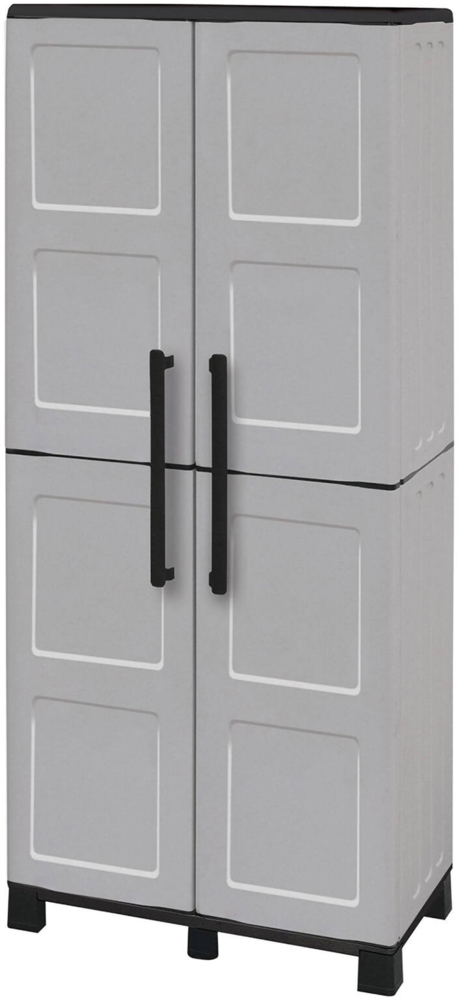 Dmora Askan-Außengarderobe, Besenschrank, 2-türiger Außenschrank, 100 % Made in Italy, 68 x 37 x 169 cm, Hellgrau und Schwarz, kariertes Finish Bild 1