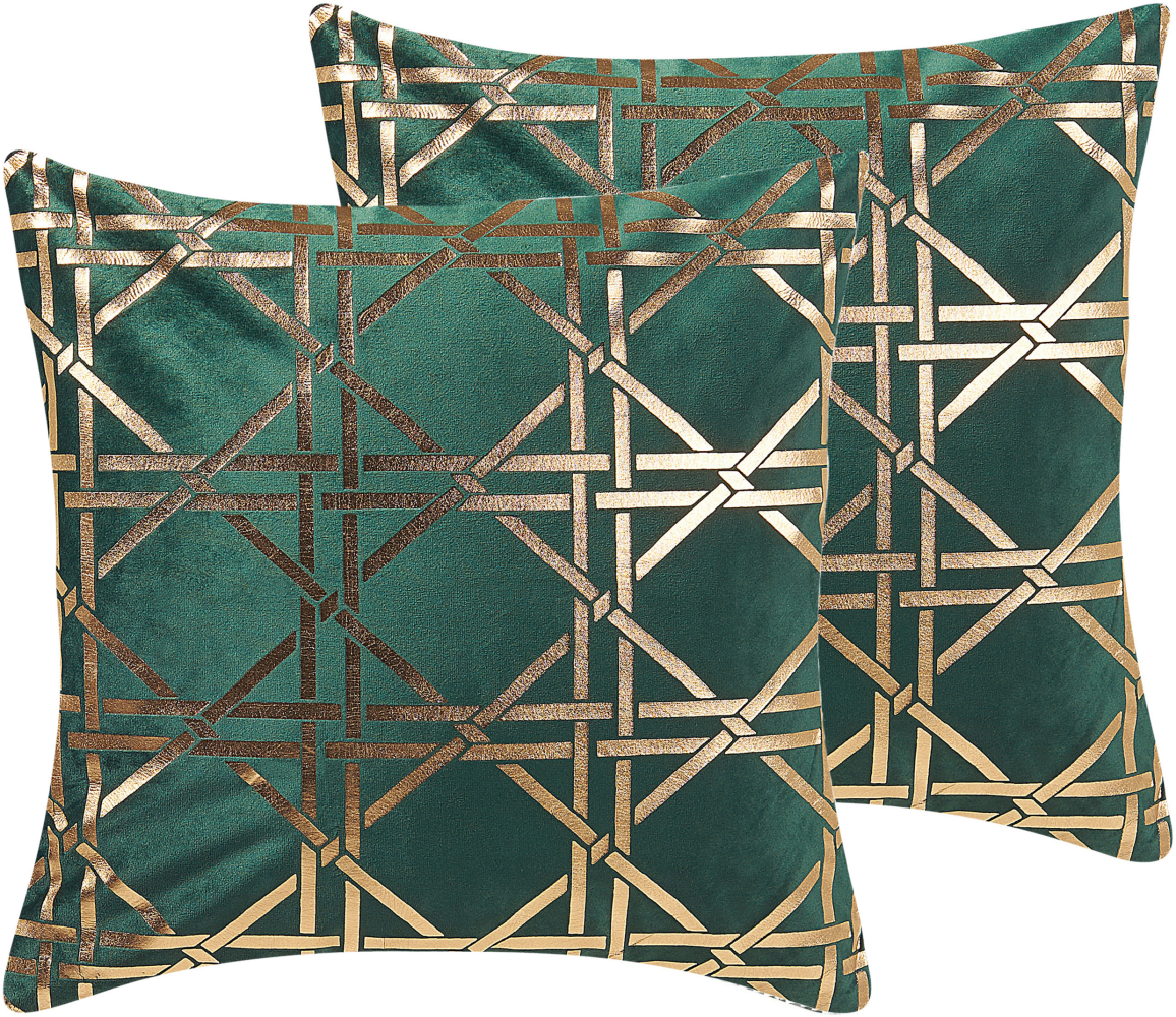 Kissen 2er Set CASSIA 45 x 45 cm Geometrisches Muster Dunkelgrün Bild 1