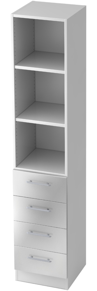 bümö office Aktenschrank Regal mit Schubladen, Büroschrank schmal aus FSC-Holz, 40cm breit in Weiß/Silber - Aktenregal & Schubladenschrank mit Relinggriffen, Büro Möbel Schrank System, 7600-W-S-RE Bild 1