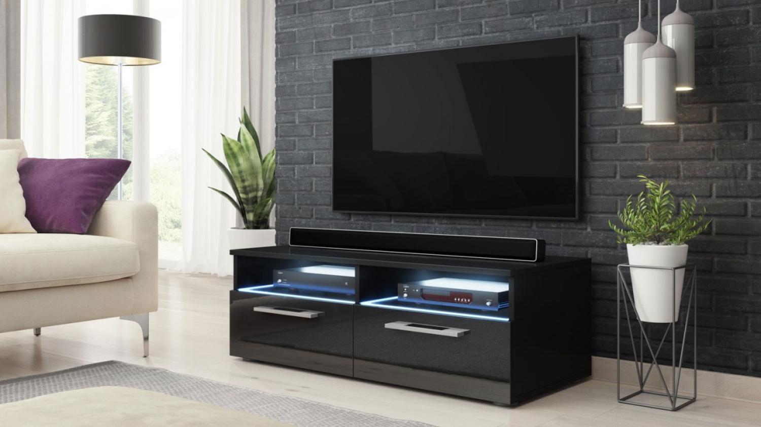 Lowboard "Bonn" TV-Unterschrank 100 cm schwarz Hochglanz inklusive LED Bild 1